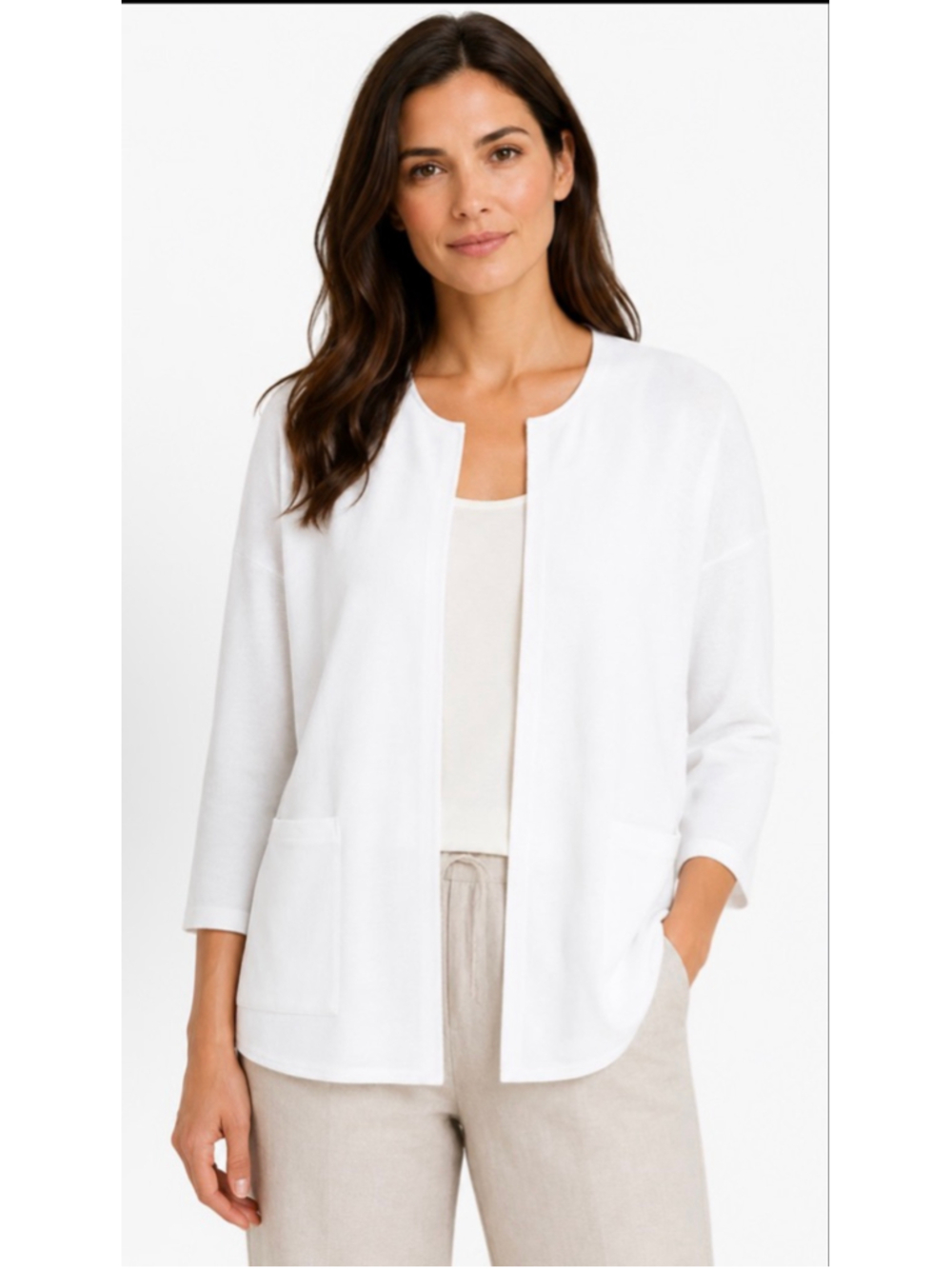 NWT Majestic Filatures White Linen Cotton Cardigan M